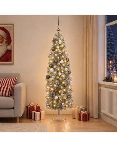 Albero di Natale Artificiale Slim con Palline 210 cm 300 LED