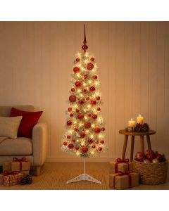 Albero di Natale Artificiale Slim con Palline 120 cm 150 LED