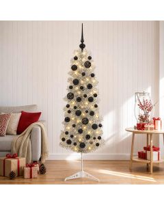 Albero di Natale Artificiale Slim con Palline 120 cm 150 LED