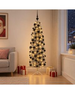 Albero di Natale Artificiale Slim con Palline 210 cm 300 LED