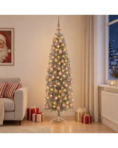 Albero di Natale Artificiale Slim con Palline 210 cm 300 LED