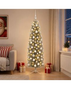 Albero di Natale Artificiale Slim con Palline 240 cm 300 LED