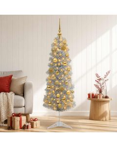 Albero di Natale Artificiale Slim con Palline 120 cm 150 LED