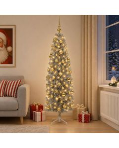 Albero di Natale Artificiale Slim con Palline 240 cm 300 LED