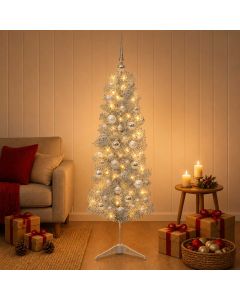 Albero di Natale Artificiale Slim con Palline 120 cm 150 LED