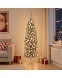 Albero di Natale Artificiale Slim con Palline 240 cm 300 LED