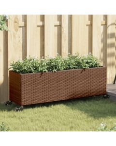 Fioriera con Ruote e 3 Vasi Marrone 107x32x38 cm in Polyrattan