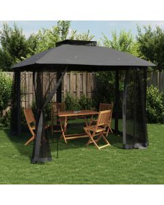 Gazebo Tetto Doppio e Pareti Rete Antracite 2,94x2,94 m Acciaio