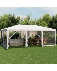 Tenda per Feste con 10 Pareti Laterali in Rete Bianca 6x4m HDPE