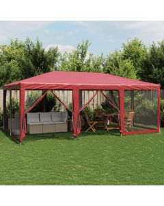 Tenda per Feste con 10 Pareti Laterali in Rete Rossa 6x4 m HDPE