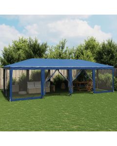 Tenda per Feste con 12 Pareti Laterali in Rete Blu 8x4 m HDPE