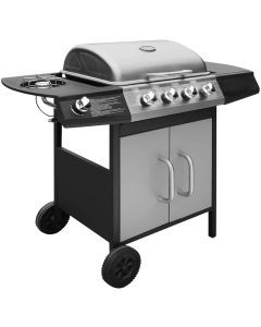 Barbecue e Griglia a Gas 4+1 Fornelli Nero e Argento
