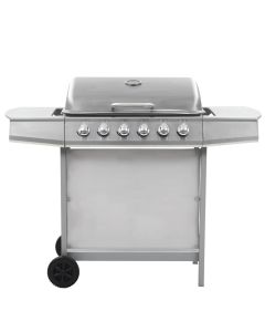 Barbecue Griglia a Gas 6 Fornelli Acciaio Inossidabile Argento