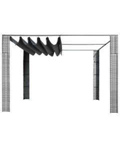 Gazebo con Tetto in Polyrattan 300x300x220cm Grigio e Crema