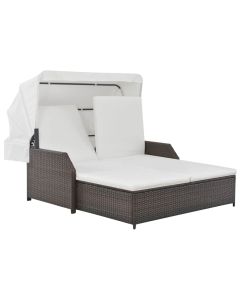 Lettino Prendisole 2 Posti con Tettuccio in Polyrattan Marrone