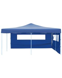 Gazebo Pieghevole con 2 Pareti 5x5 m Blu