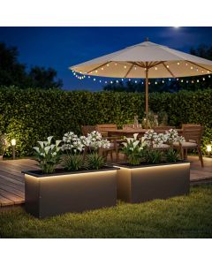 Fioriera da giardino con LED 2 pz Nero 40 x 100 x 40 cm Acciaio