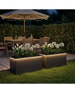 Fioriera da giardino con LED 2 pz Nero 50 x 100 x 48 cm Acciaio