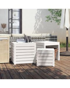 Set Cassette da Giardino 3 pz Bianco in Legno Massello di Pino