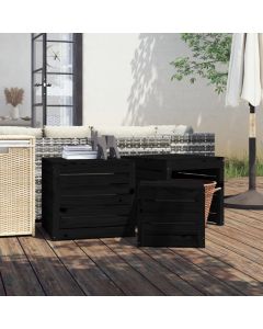 Set Cassette da Giardino 3 pz Nero in Legno Massello di Pino