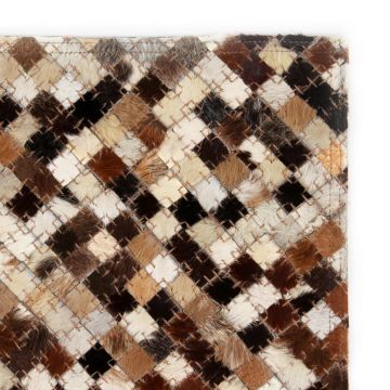 Tappeto Patchwork in Pelle Vera 120x170cm Quadri Marrone/Bianco