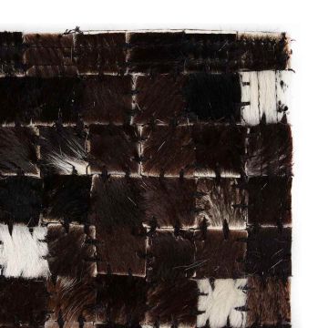 Tappeto Patchwork in Pelle Vera 160x230cm Quadri Marrone/Bianco