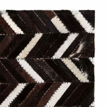 Tappeto Patchwork in Pelle Vera 190x290cm Chevron Nero/Bianco