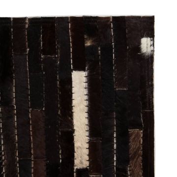 Tappeto Patchwork in Pelle Vera 80x150cm a Strisce Nero/Bianco
