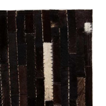 Tappeto Patchwork in Pelle Vera 160x230 cm Quadri Nero/Bianco