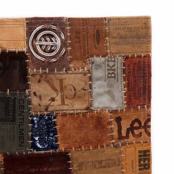 Tappeto Patchwork Etichette Jeans in Pelle 160x230 cm Marrone