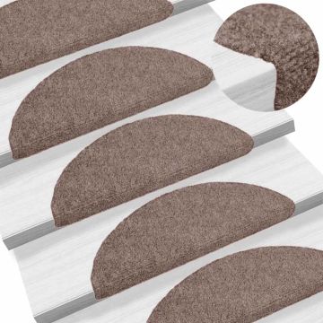 Tappetini per scale autoadesivi 15 pz 56x17x3 cm Marrone Chiaro Semicircolari