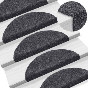 Tappetini per scale autoadesivi 15 pz 56x17x3 cm Grigio scuro semicircolari