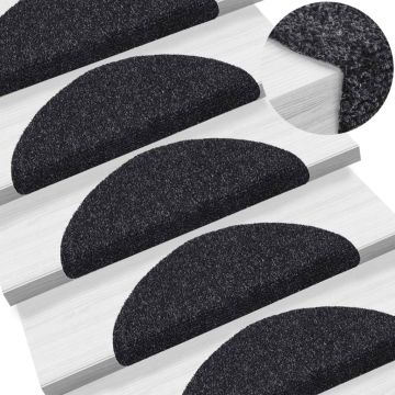 Tappetini per scale autoadesivi 15 pz 56x17x3 cm neri semicircolari