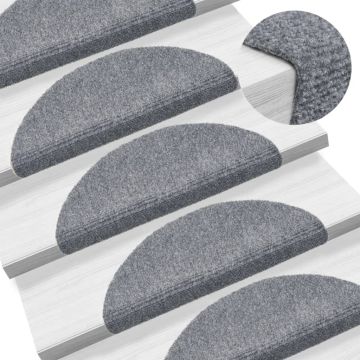 Tappetini per scale autoadesivi 15 pz 56x17x3 cm Grigio chiaro semicircolari