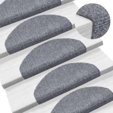 Tappetini per scale autoadesivi 15 pz 65x21x4 cm Grigio chiaro Semicircolari Grandi