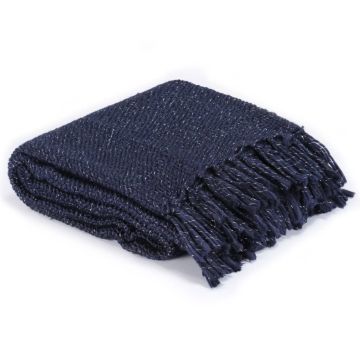 Copriletto con Lurex 220x250 cm Blu Marino