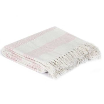 Copriletto a Righe in Cotone 160x210 cm Rosa Antico