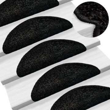 Tappetini per scale 15 pz 56x17x3 cm Nero Semicircolari