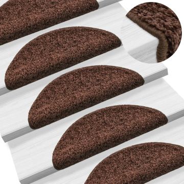 Tappetini per scale 15 pz 56x17x3 cm Marrone Semicircolari