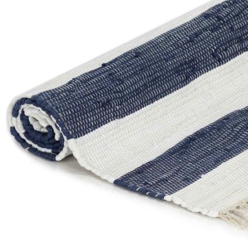 Tappeto Chindi Tessuto a Mano in Cotone 200x290 cm Blu e Bianco