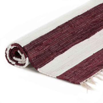 Tappeto Chindi Artigianale Cotone 160x230 cm Borgogna e Bianco