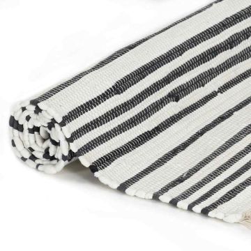 Tappeto Chindi Artigianale Cotone 80x160 cm Antracite e Bianco