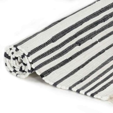 Tappeto Chindi Artigianale Cotone 120x170 cm Antracite e Bianco