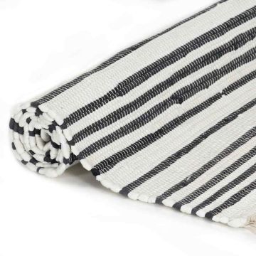 Tappeto Chindi Artigianale Cotone 160x230 cm Antracite e Bianco