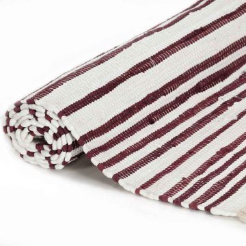 Tappeto Chindi Artigianale Cotone 200x290 cm Borgogna e Bianco