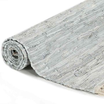 Tappeto Chindi Tessuto a Mano in Pelle 120x170 cm Grigio Chiaro