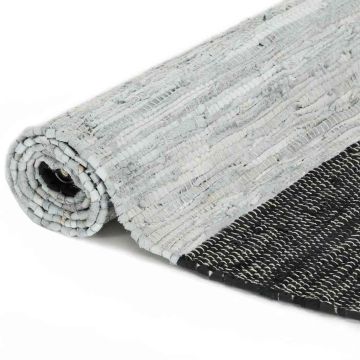 Tappeto Chindi Artigianale Pelle 190x280cm Grigio Chiaro e Nero