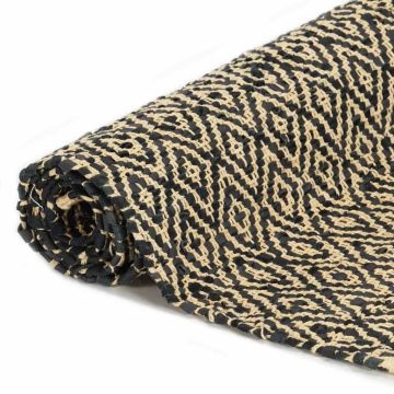 Tappeto Chindi Tessuto a Mano Pelle e Cotone 120x170 cm Nero