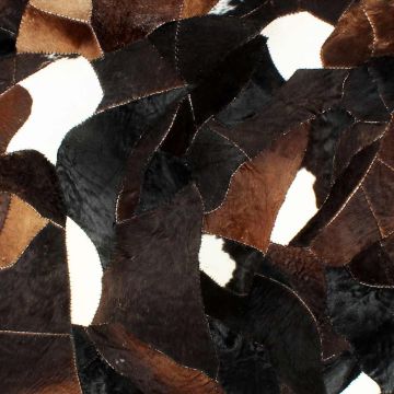 Tappeto Pelle con Pelo Patchwork 120x170cm Nero/Bianco/Marrone