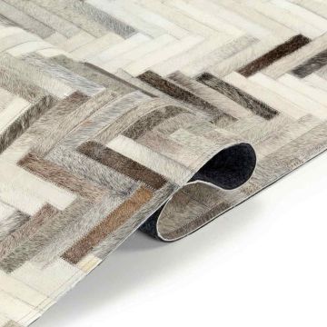 Tappeto in Pelle con Pelo Patchwork 120x170cm Grigio/Bianco